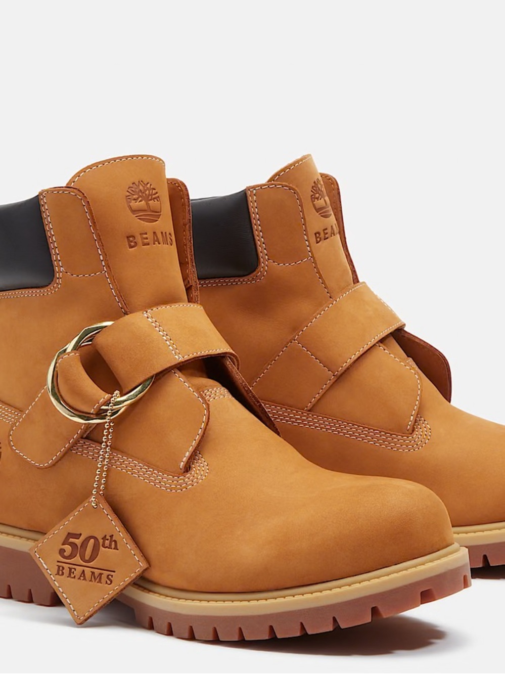 Timberland x BEAMS Wheat Nubuck Ring Harness Boots with Black Collar
